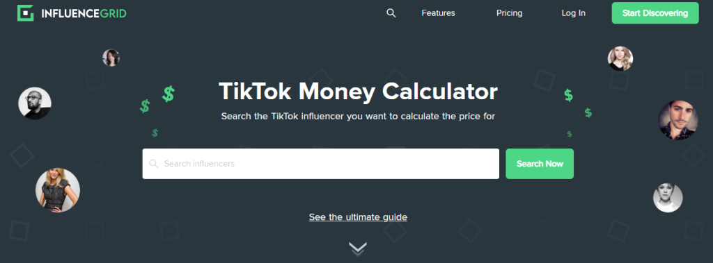 Influencer Grid - TikTok money calculator