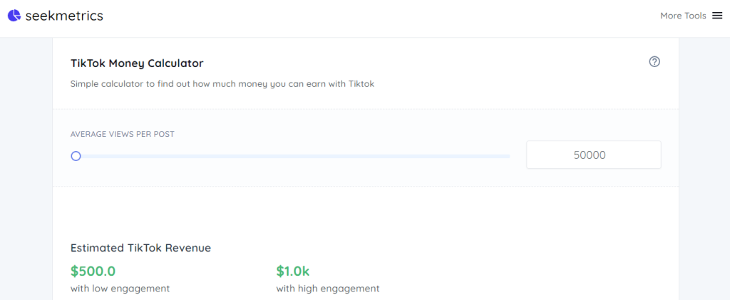 Seekmetrics - TikTok money calculator