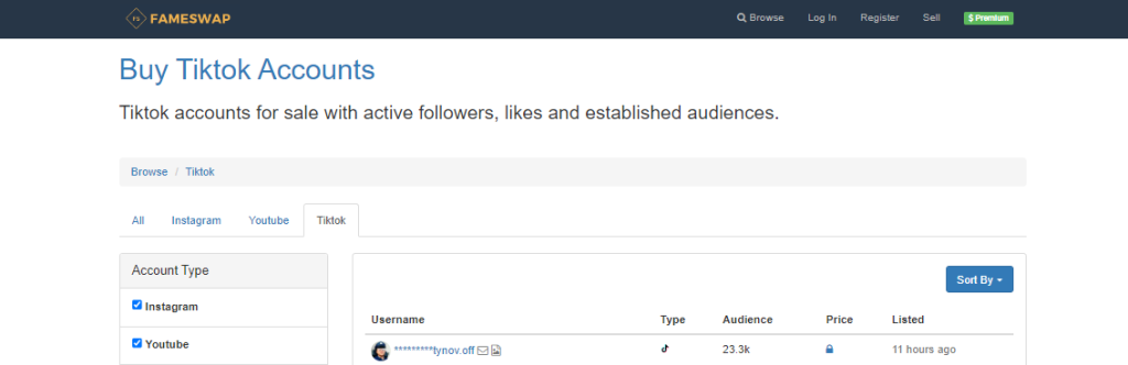 FameSwap - Buy TikTok Account